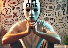 Artwork By ai representing a boy wearing a mask which says "I'm Fine"