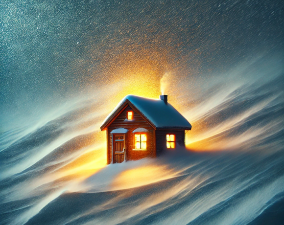 AN Ai generate artwork depicting A house in a snow storm.