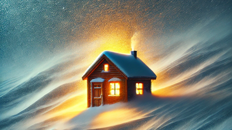 AN Ai generate artwork depicting A house in a snow storm.