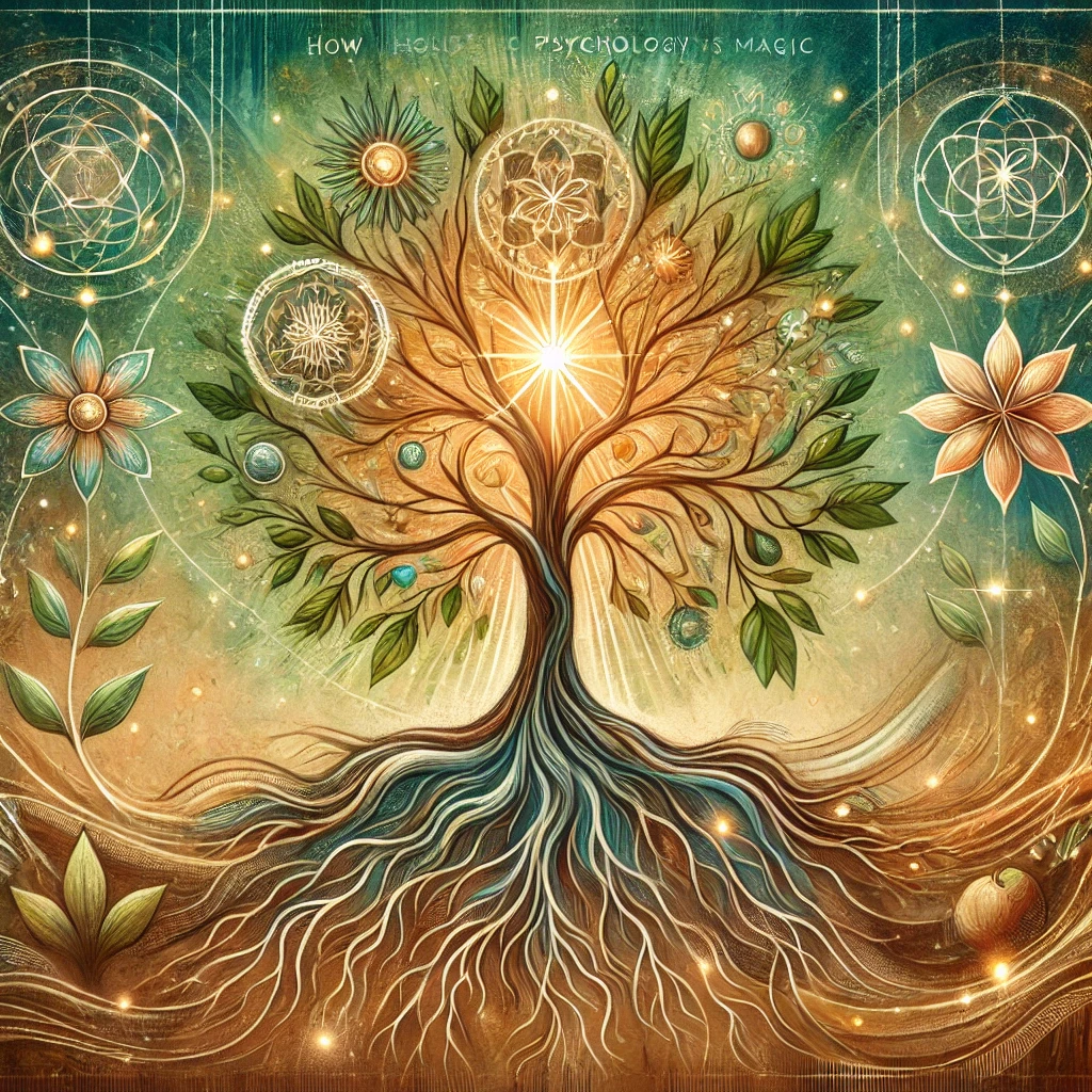  illustration for the "How Holistic Psychology Works Its Magic" section. It symbolizes growth, harmony, and the interconnected practices that make holistic psychology effective.