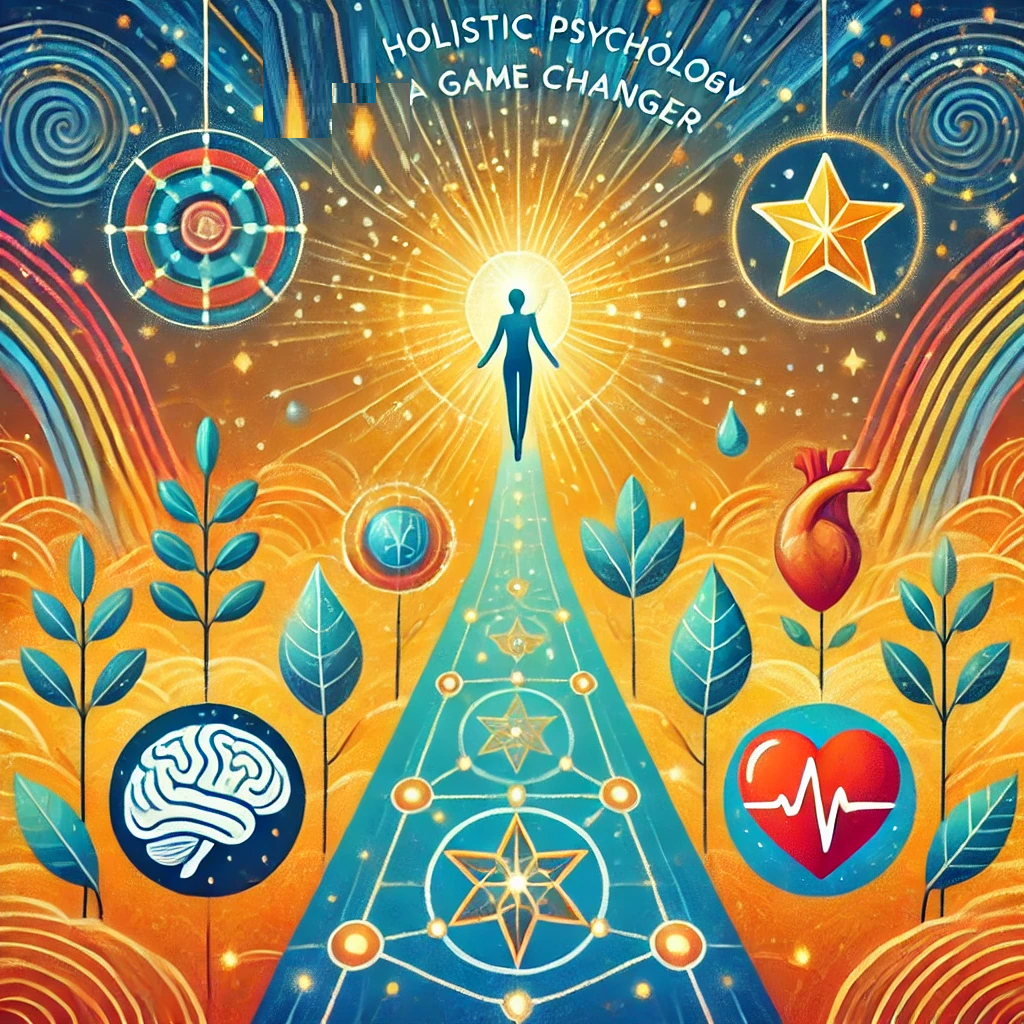 Ai generated  illustration for the "Why Holistic Psychology Feels Like a Game Changer" section. It symbolizes transformation and interconnected growth.