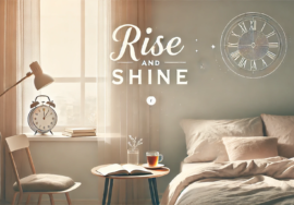 Artwork depicting a quiet aesthetic bedroom with the words "Rise and Shine " written on the wall. "