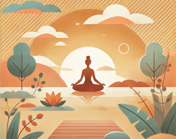 AN AI generated image depicting self-care and empowerment blog, symbolizing personal growth, renewal, and transformation. a women in yoga position siting in sunlight