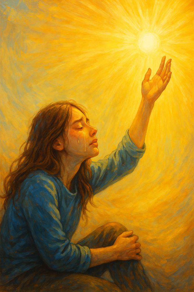 An artistic illustration showing a distressed figure surrounded by visual elements representing Light Hope .